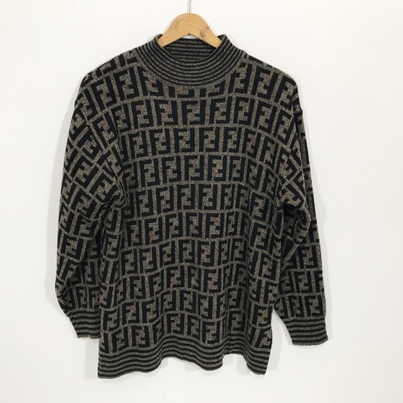 👉SOLD  Fendi Vintage Sweater Mock Neck Logo - Picture 9 of 13